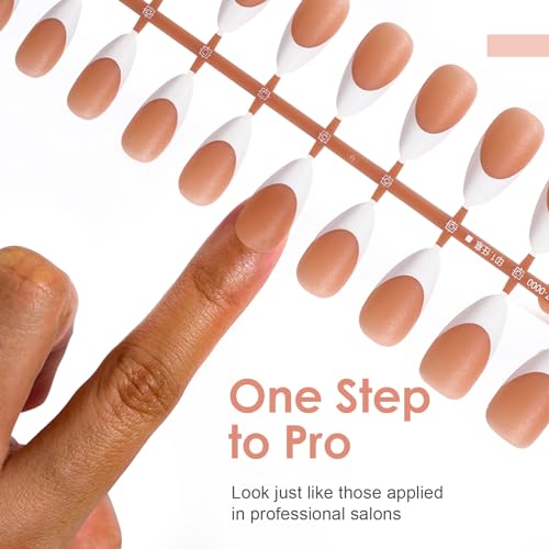 Canvalite French Tip Press on Nails Gel Nail Tips - 300Pcs Pre-Colored Quick and Easy Press on Nails Almond Fake Nails with Designs DIY Nail Extensions, Nude White - Image 4