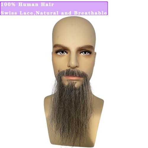 Fake Beard Human Hair Full Hand Tied Facial Hair Black Goatee False Beards Lace Invisible Fake Face Mustache Black Mixed White Color for Entertainment Drama Party Movie Makeup Halloween - Image 5