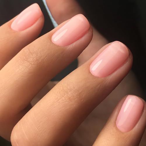 GLAMERMAID Press On Nails Extra Short Square, Jelly Soft Gel Fake Nails Round Squoval, Natural Nude Pink False Nails Tip, Reusable Acrylic Pure Glossy Stick on Nails, Glue on Nail for Women Girl Gift - Image 4
