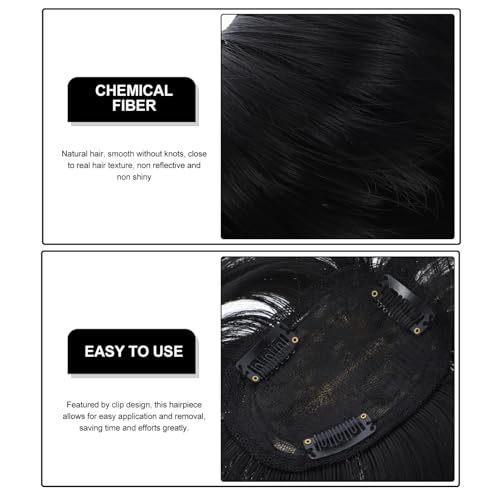 NOLITOY Invisible Human Toppers Women Clip In Toppers with Bangs Fringe Straight Bangs Women Wiglets Hairpieces for Thinning Cover Black - Image 5