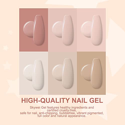 Gel Nail Polish Set 6 x 10 ML Nude Gel Nail Kit Milky Khaki Classic Colors UV LED Lights Cure Nail Art Soak off Gels DIY Home Nails Salon Nails Manicure - Image 2