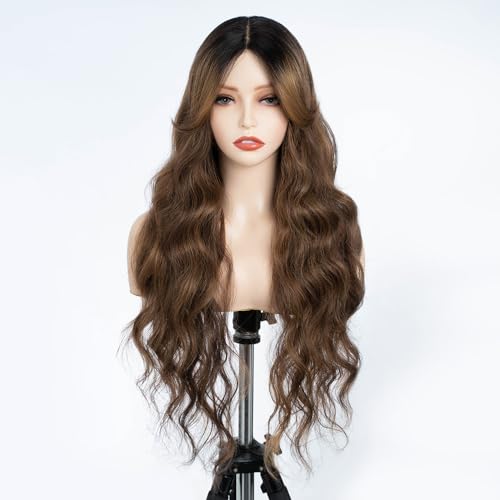 Fashion Idol 28 Inch Big Wavy Synthetic Lace Front Wig Heat Resistant Curtain Bangs