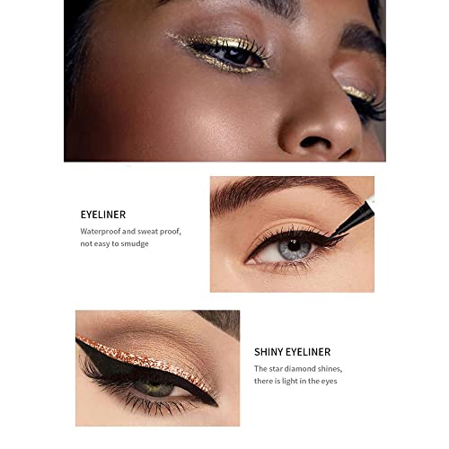 2-Piece Waterproof Eyeliner Set Black and Metallic Liquid Eye Makeup - Image 7