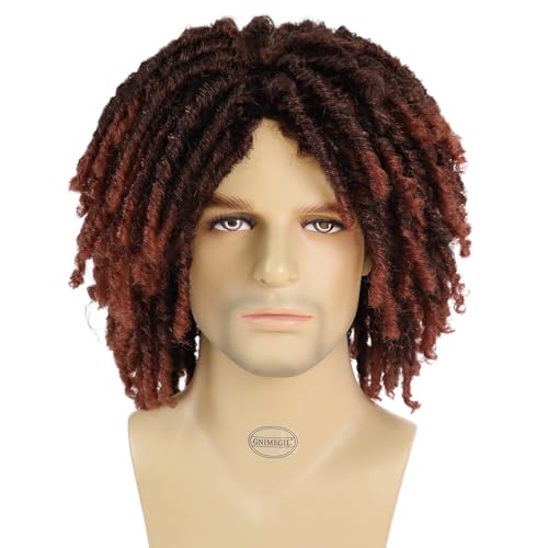 GNIMEGIL Men's Ombre Auburn Short Curly Synthetic Braided Wig for Daily Wear