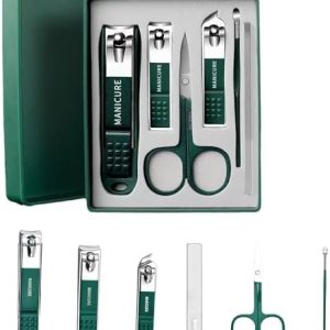 6-Piece Dark Green Stainless Steel Nail Care Tool Set Splash-Proof Design