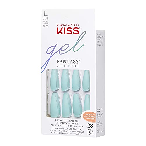 KISS Gel Fantasy Ready-to-Wear Press-On Sculpted Gel Nails, “Back It Up”, Long, Teal, High Arch Nail Kit with Pink Gel Nail Glue, Manicure Stick, Mini Nail File, and 28 Fake Nails - Image 3