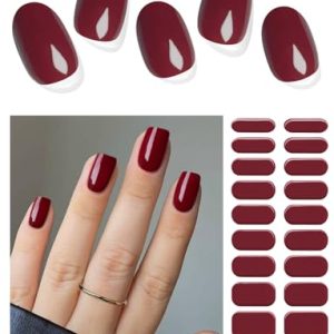 Dark Red Wine Semi-Cured Gel Nail Strips 20 Piece Set for UV Lamp Application
