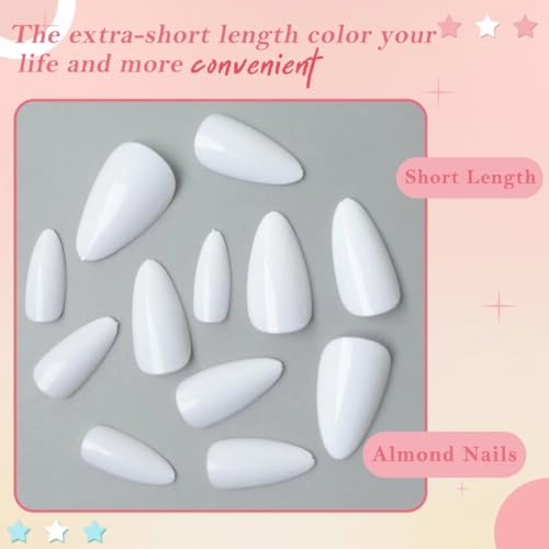 240pcs Short Press on Nails White Full Cover Short Almond Fake Nails, Thick Acrylic Nails Press Ons 12Sizes False Nails with Glue for Women Girls Fingernails Design - Image 7