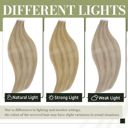RUNATURE 16 Inch Golden Blonde Highlight Tape-In Remy Human Hair Extensions Natural Look - Image 7