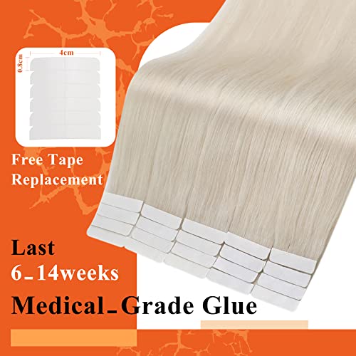 Full Shine Tape in Hair Extensions Human Hair #1000 White Blonde Hair Extensions Seamless Tape Hair Extensions 18Inch Real Hair 20Pcs Straight Human Hair Extensions Tape ins 50Grams - Image 2
