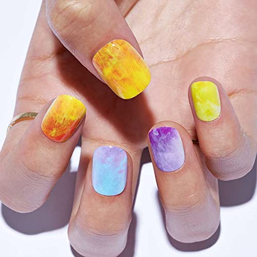 GLAMERMAID Press on Nails Extra Short Squoval, Spring Summer Colorful Neon Ombre Rainbow Glue on Gel Nails, 24Pcs Round Reusable UV Finish Fake Nails Acrylic False Nails Manicure Kits for Women Gifts - Image 5
