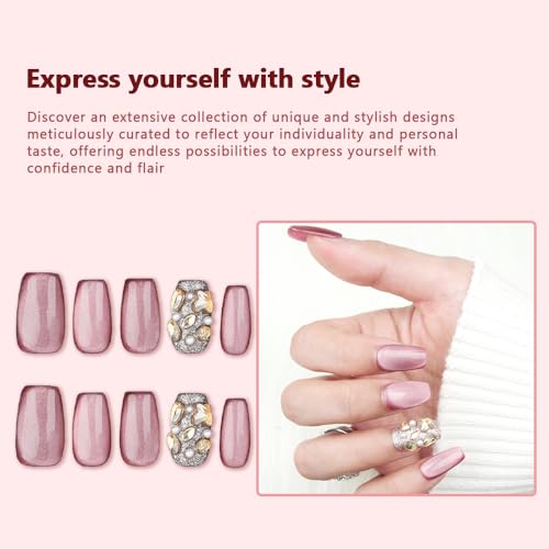 Glue Fake Press on Nails Short - Press on Nails for Women, Short Fake Nails Stick Glue on Nails Coffin, Burgundy Classy Acrylic Artificial Nail Gift for Women/Adult Party-Radiant Bijoux(M) - Image 6