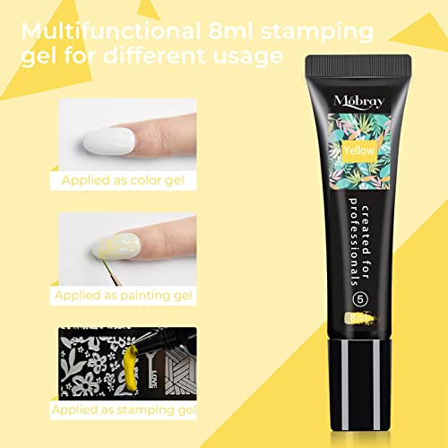 Mobray Nail Stamper Kit 8 ml, 6 Colors UV LED Nail Stamping Polish Gel with 1*Head Stamper 1*Scraper and 2*Leaves Flowers Animal Image Nail Stamping Templates Nail Stamping Kit for Manicure Tool - Image 5