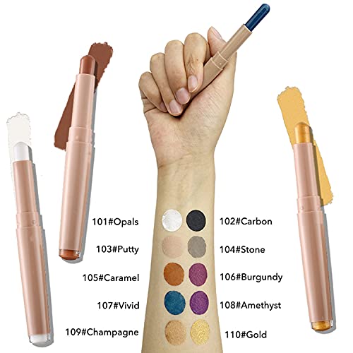 MAEPEOR Matte Shimmer Eyeshadow Stick 10 Colors Cream Eyeshadow Pen Waterproof and Long Lasting Shadow Stick (105# Caramel) - Image 4
