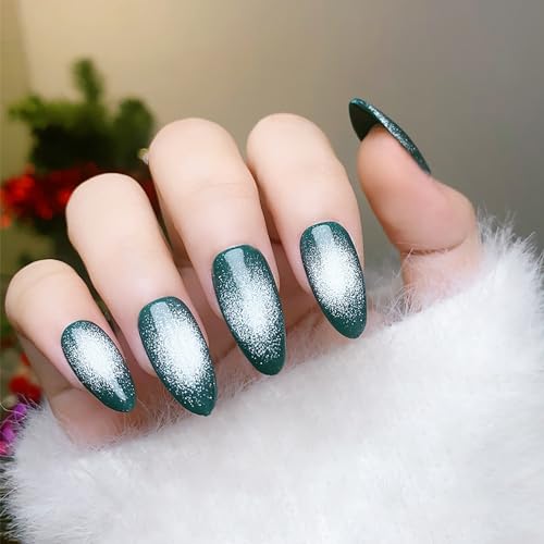 Medium Press On Nails Almond Fake Nails With Blue White Cat Eyes Designs Reuseable False Nails Acrylic Nails Press Ons Full Cover Glue On Nails Artificial Glossy Stick On Nails For Women - Image 2