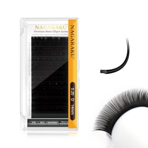 NAGARAKU Double Tips Ellipse Eyelash Extensions Lighter Thinner Flat Split Tips Individual Lash 0.20mm D curl 14mm Matte Black Faux Mink Classic False Lash Supplies 16 Rows