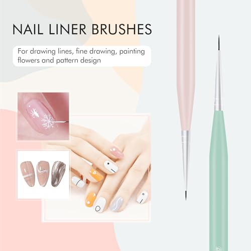 6-Piece Professional Nail Art Brushes Set with Gel Polish Design Pens and Builder Brushes for DIY Nail Art - Image 2