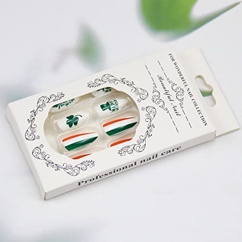St. Patrick's Day Press on Nails Short Almond, Fake Nails for St. Patrick's Day Gift, False Nail Kits with Lucky Clover Shamrocks Irish Leprechaun Design Fake Nails Gel Stick on Nails Sets for Women - Image 6