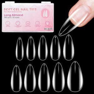 LLBA Soft Gel Nail Tips - 360Pcs Soft Gel Nail Extension Tips, 10 Sizes Clear Full Cover Fake Nails for Nail Extension, Long-Lasting Salon Quality, Natural Look & Comfortable Wear (Almond, Long)