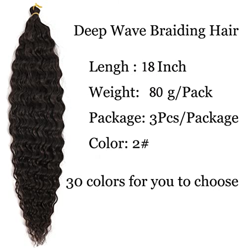 18 inch Ocean Wave Crochet Hair Deep Wave Twist Crochet Hair Extensions Curly Braiding Hair 3 packs Long Wavy Water Wave Braids For Women Synthetic Crochet Braid Hair (18 inch, Light Black) - Image 2