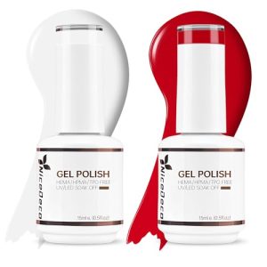 2 Piece White and Red 15ml Soak Off Gel Nail Polish Kit for Home Use