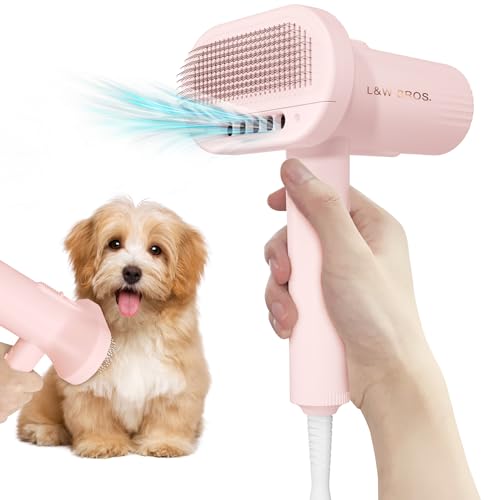 2-in-1 Pink Pet Dryer Brush for Small Dogs Gentle Grooming Compact Design