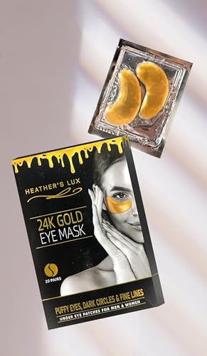 Heather's Lux 24K Gold Eye Masks Under Eye Patches Eye Gels for Dark Circles, Puffy Eyes, Puffiness, Wrinkles, Fine Lines, Rejuvenating, Hydrating, Anti-Aging (20 Pairs per Box) - Image 4