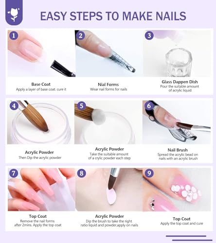 Acrylic Nail Kit, Nail Kit for Beginners and Professional with Everything, Nail Starter Kit with Acrylic Powder Liquid Monomer, Nail Glitter and Tools (Acrylic Nail Kit with UV Light) - Image 7
