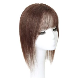 Light Brown 30cm Wispy Fringe Middle Part Silk Base Human Hair Topper 7x10cm