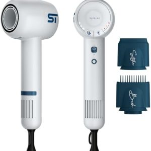 Supreme Trimmer Hair Dryer Negative Ion 110,000 RPM | Fast Drying & Low Noise Blow Dryer 1400W Brushless Motor | Magnetic Attachments, 3 Heat & 3 Speed Settings + Cool Shot | SHD347 White