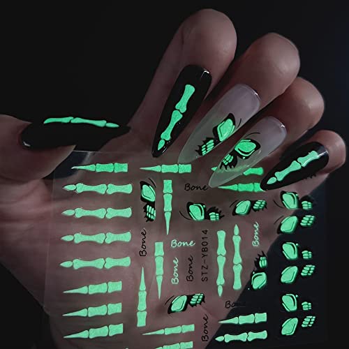 8Sheets Halloween Luminous Nail Stickers for Nail Art, Glow in The Dark Halloween Nail Decals 3D Self Adhesive Nail Art Supplies Halloween Candle Joint Butterfly Nail Designs Sparking Nail Decoration - Image 2