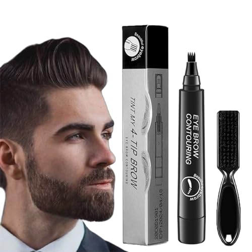 4 Points Multi-Used Pen,4 Points Multi-Used Waterproof Beard Filling Pen Kit,3D Waterproof Microblading Eyebrow Pen,Beard Pen Filler Kit Waterproof Pencil for Men With Micro Fork Tip (Black)