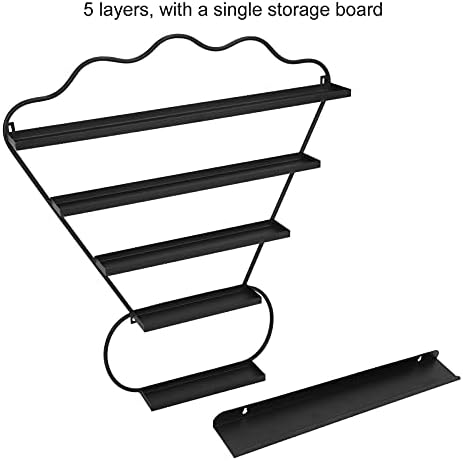 5-Tier Badminton Shape Wall Mount Nail Polish Rack, High Capacity Black Storage Shelf - Image 4