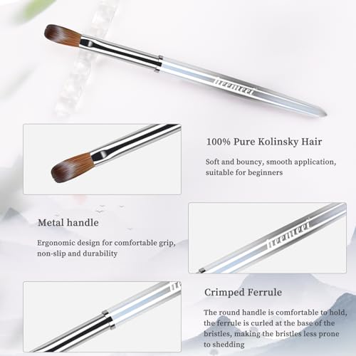 Kolinsky Acrylic Nail Brush Size 8, Nail Brushes for Acrylic Application, Acrylic Powder Brush for Nail Art, Nail Acrylic Brush for Professional Manicure DIY Home Salon (8#)………… - Image 3