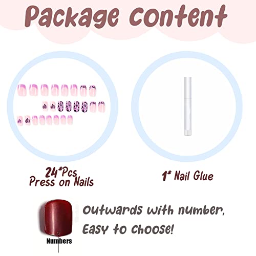BABALAL Press on Nails Short Fake Nails Square Glue on Nails Purple Acrylic Nails Squoval Leopard Print Stick on Nails for Women and Girls 24Pcs - Image 4