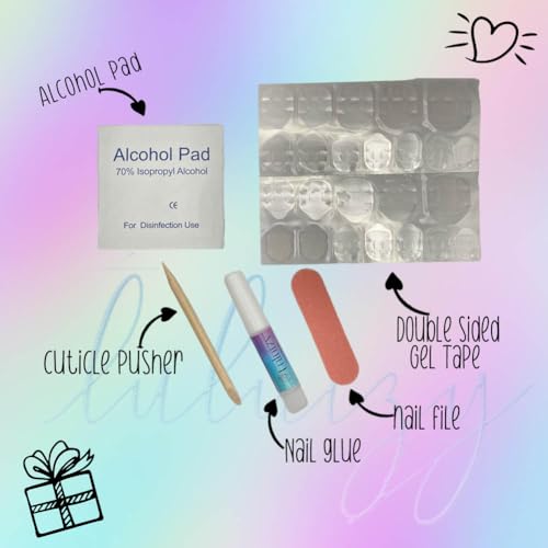 Press On Nails Square Semi-Transparent Thin Nail Tips Glossy Finish Reusable Kit with Nails Glue Gel Stickers Cuticle wooden Stick 5 Accessories (Fuchsia) - Image 4