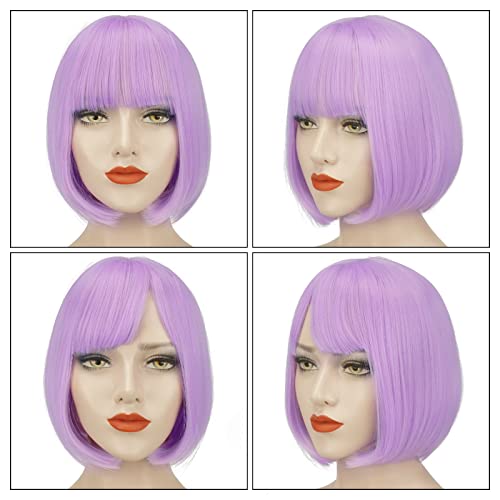 SOFEIYAN 11 Inch Lavender Purple Short Straight Bob Wig with Bangs, Ready-to-Wear for Daily Use - Image 5