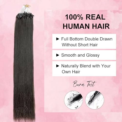 Micro Loop Hair Extensions Real Human Hair Naturally Blend Soft and Smooth Straight Micro Links Hair Extensions Human Hair 100 strands 18 Inches - Image 2
