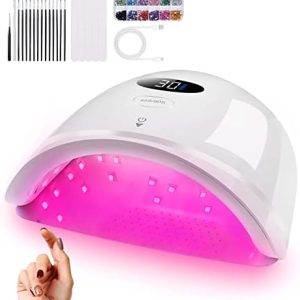 UV LED Nail Lamp,Gel UV Nail Light for Gel Nails Polish Curing with Smart Sensor 2 Timer Setting, Cordless Portable Nail Dryer Removable Stainless Steel Bottom & 24 Red Light Beads for Nail Art Tools