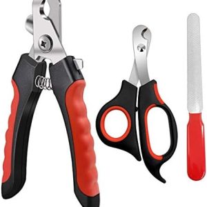 Pet Nail Clippers and Trimmers Set Safety Guard to Avoid Over Cutting Razor Sharp Blades Grooming Tool for All Small Large Dog Cat Red