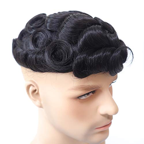Men's 100% Virgin Human Hair Toupee 6x8 Inch Mono Top Off Black Natural Wave - Image 2