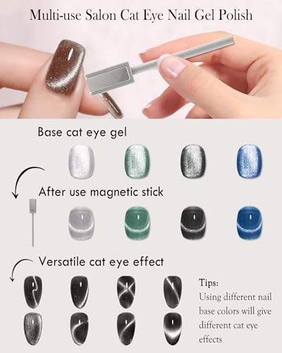 Black Crystal Cat Eye Gel Nail Polish, 9D Holographic Glitter Aurora Cateye Gel Polish, Diamond Shiny Magnetic Stick Nail Polish Kit, Soak Off UV Gel DIY Nail Art Manicure Home Salon Gift for Women-03 - Image 4