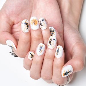 GLAMERMAID 24 PC Short Oval Gothic Gel Reusable Press On Nails Set
