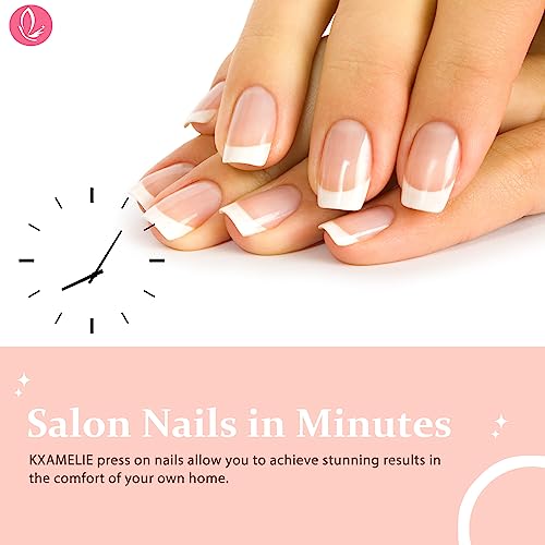 Winter Fake Nails Short Almond Press on Nails Red Glitter Nails for Women Cute Glue on Nails Acrylic with White Snowflake Design,Christmas False Nails Set in 24 PCS - Image 5