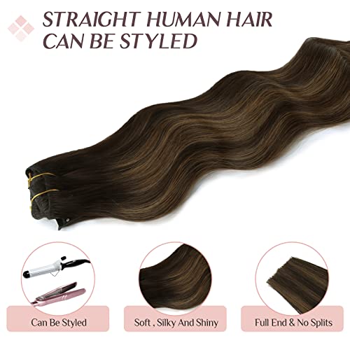 Balayage Dark Brown Chestnut Brown 20 Inch 120g 7pc Real Human Hair Clip In Extensions Natural Straight Long - Image 4