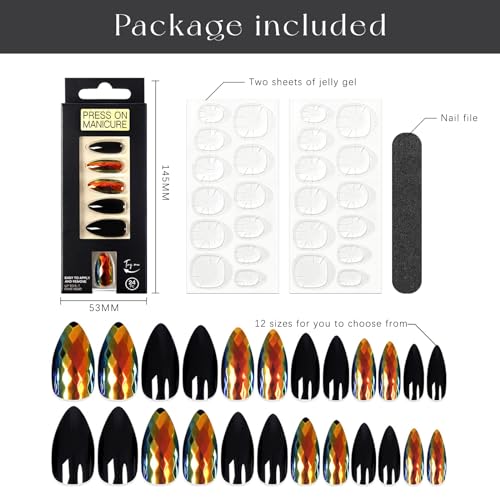 Medium Black High Shine Chrome Press On Nails Oval Almond Acrylic Nail Art Kit - Image 6