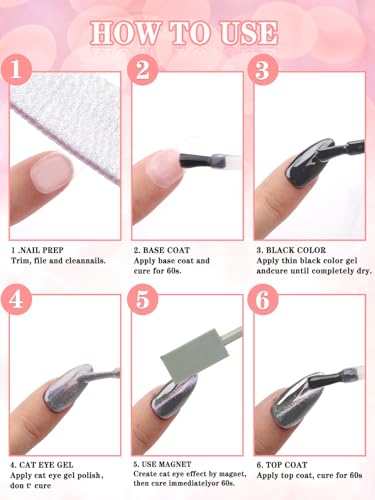 EBANKU Rainbow Cat Eye Gel Nail Polish Universal Holographic 9D Cat Eye Magnetic Gel Polish with Magnet Stick, Shiny Glitter Chrome Gel Polish Soak Off Gel Nail Art Salon Manicure DIY at Home 10ML - Image 7