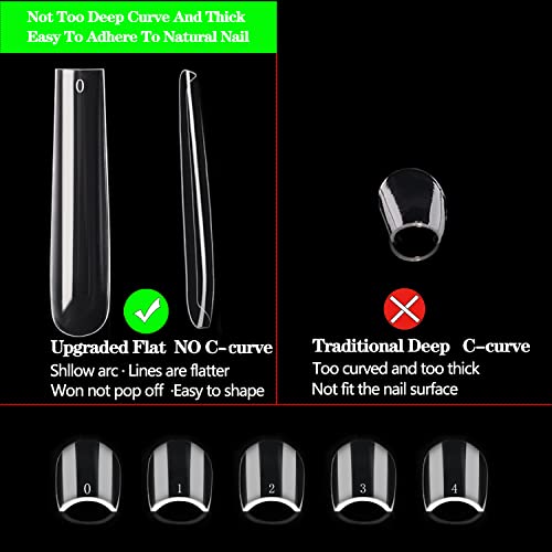 600PCS Square Nail Tips Full Cover, 3XL Clear Nail Tips for Acrylic Nails Professional, XXXL Full Cover Nail Tips No C Curve, Extra Long Tapered Square Fake Nails for Salons Home DIY Nail Art 12 Sizes - Image 4