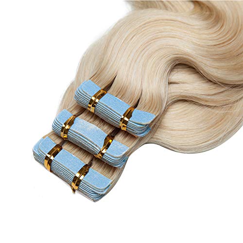Benehair Remy Tape in Hair Extensions Human Hair Bleach White Seamless Skin Weft Tape in Real Human Hair Extensions Wavy Hair 24 Inch 50g #70 20 pcs - Image 3