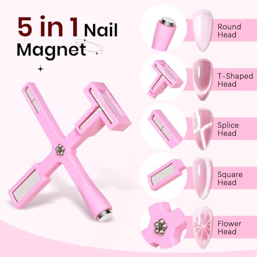 5-in-1 Pink Cat Eye Gel Polish Nail Magnet Tool with Strong Magnetism for DIY Manicure - Image 4